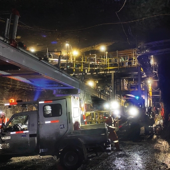 Photo of Orefields and Cementation working with a truck underground